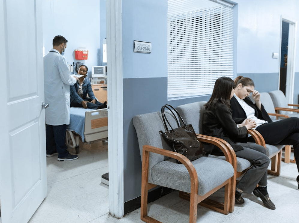 Patients in waiting room, waiting for doctor